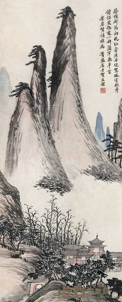 贺良朴 苍堐晚江 立轴 101×41cm